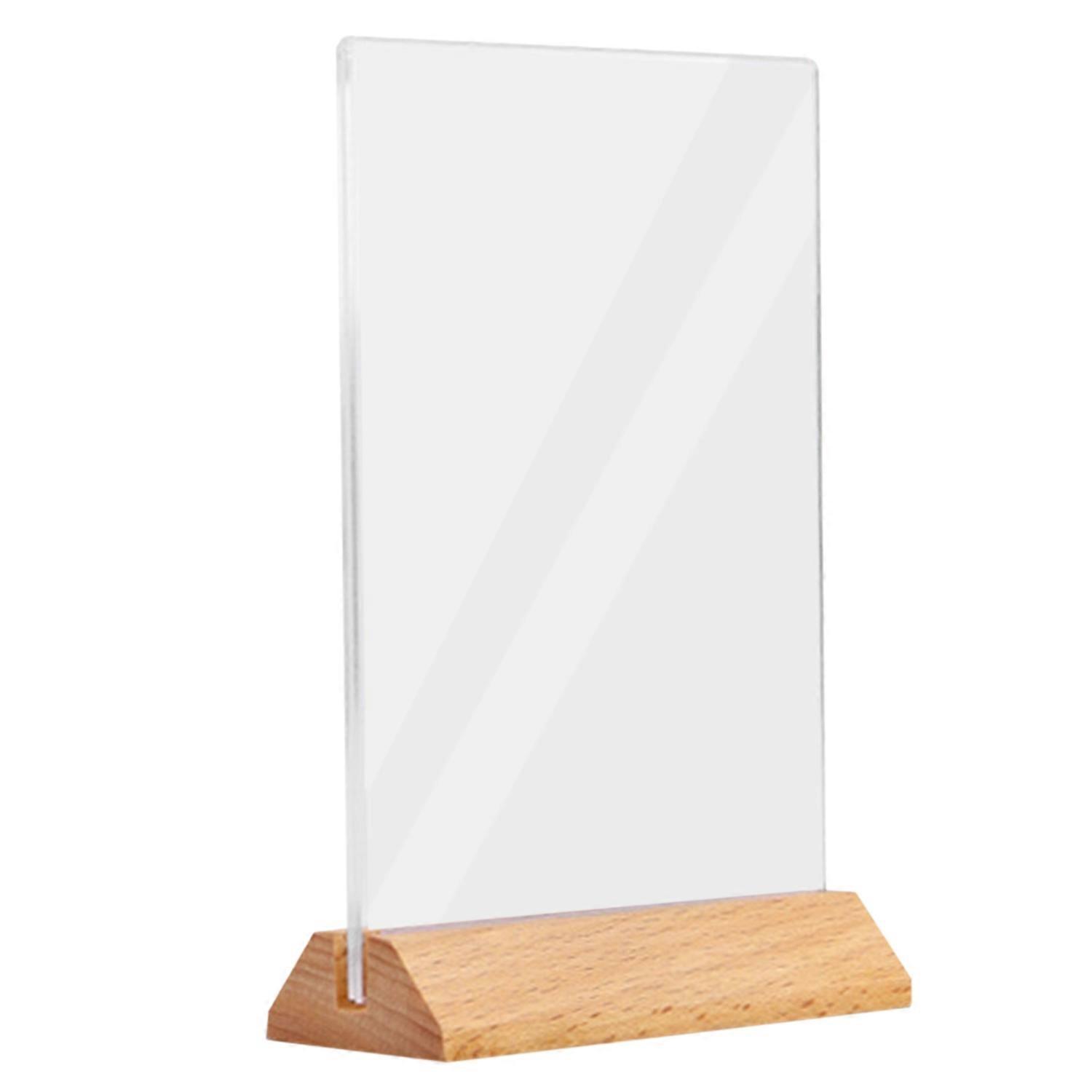 Display Board Double-Sided Acrylic Sign Holder with Wooden Base Versatile Clear Table Stand for