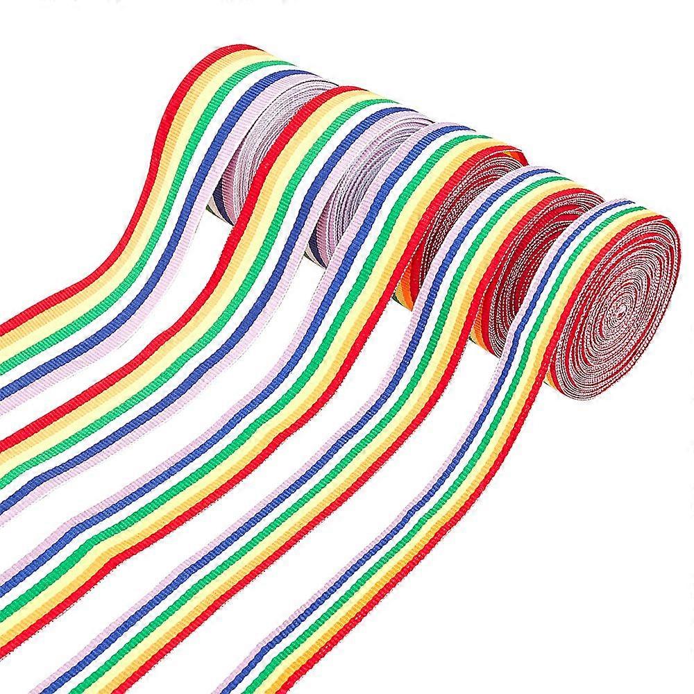Stripe Double Face Rainbow Ribbon Polyester Grosgrain Ribbon for Crafts DIY Sewing Accessories Gift Boxes Wrapping with Cardboard Display Cards Colorf