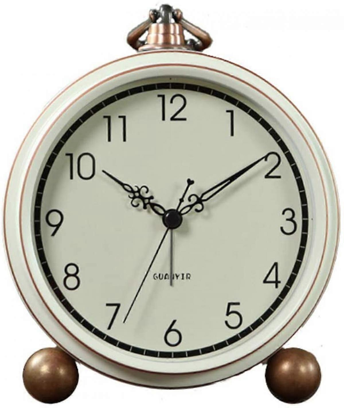 SBSG Alarm Clock, Retro Non-Ticking Table Clock Battery Operated Small Alarm Clock with Quartz Analog, Desk Clock for Bedrooms Living Room Decor  (Whi