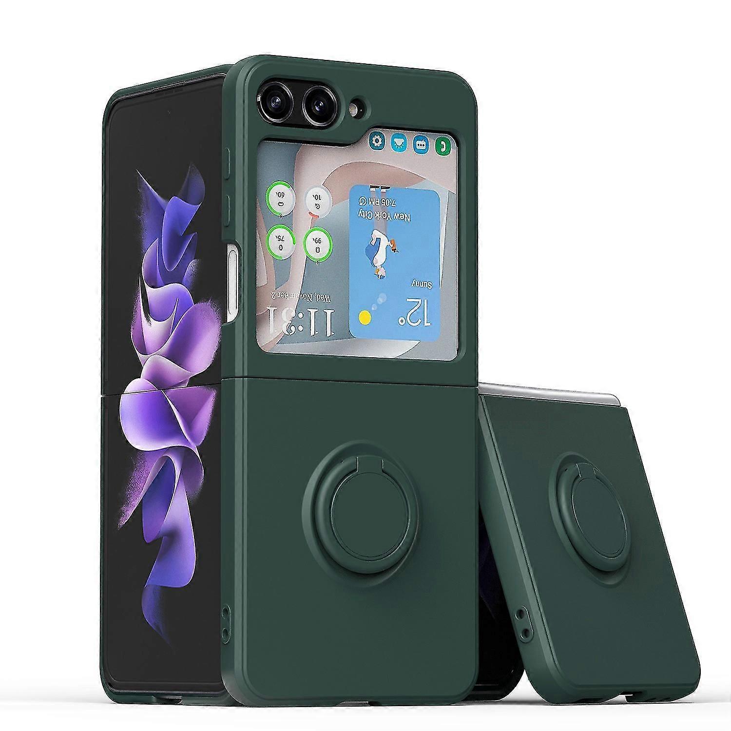 Liquid Silicone Soft Shockproof Protective Phone Case For Samsung Galaxy Z Flip 5 With Ring Kickstand