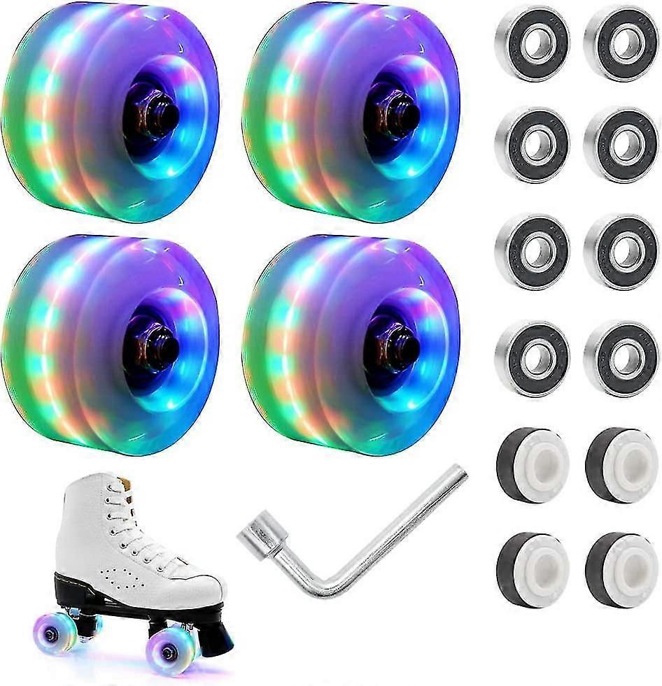 Led Light Up Roller Skate Wheels With Bearings 4 Pa Cool Lighting-up Skating Wheels For Double Row Skating 32mm X 58mm