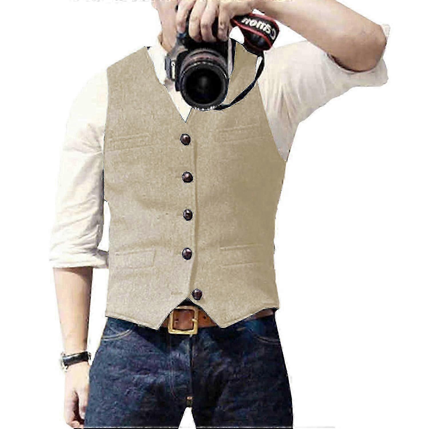 Herren Anzug Weste Weste Tweed Retro V-Ausschnitt Wolle Fischgrät