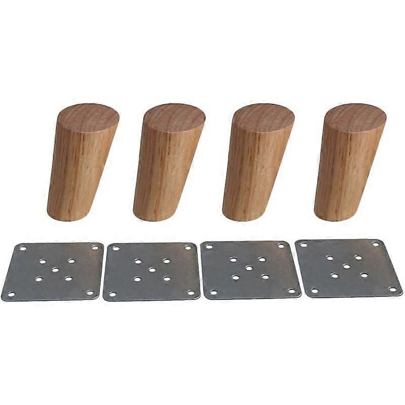 Set of 4 Solid Wood Slanted Furniture Legs 8cm, Replacement Legs with Mounting Plate and Screws for Sofa, TV, Bed, Dining Table
