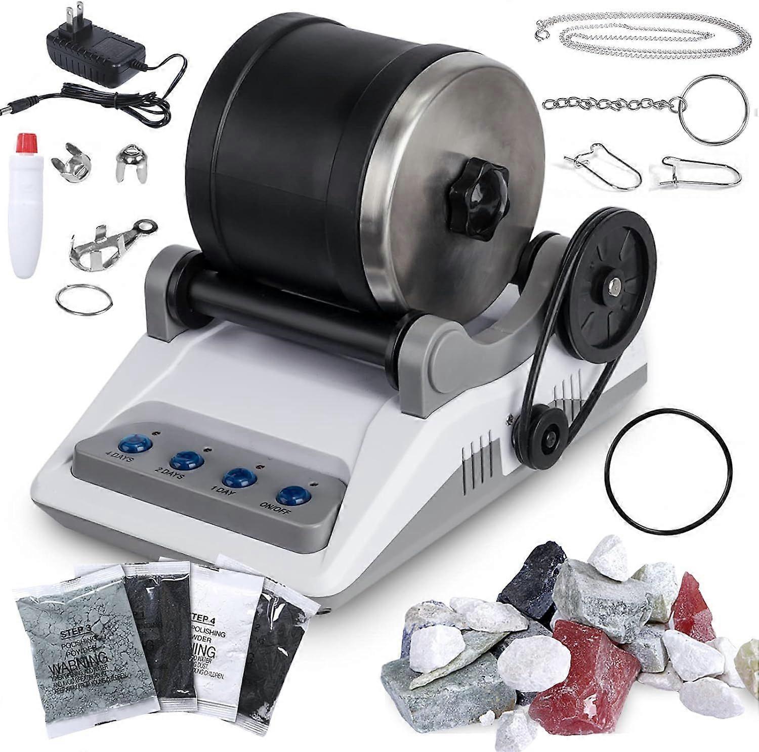 Rock drum kit professional drum stone polishing machine 7-day polishing timer with button, rock polishing machine with raw gemstones, jewelry fastener