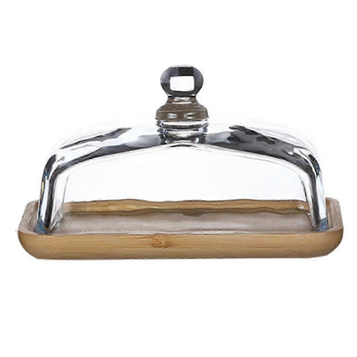 Bamboo Butter Dish With Glass Lid - Clear Butter Tray For Refrigeratorcounter For Butter,block Of