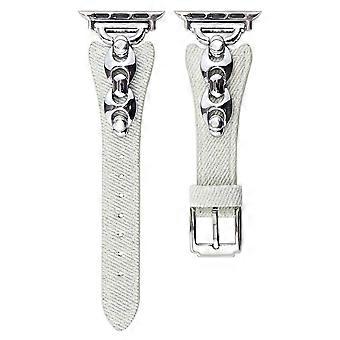 Watch Band Compatible For Apple Watch Series 10 9 8 7 SE 6 5 4 3 2 1 42mm 41mm 40mm 38mm Metal D-Buckle Denim Leather Strap
