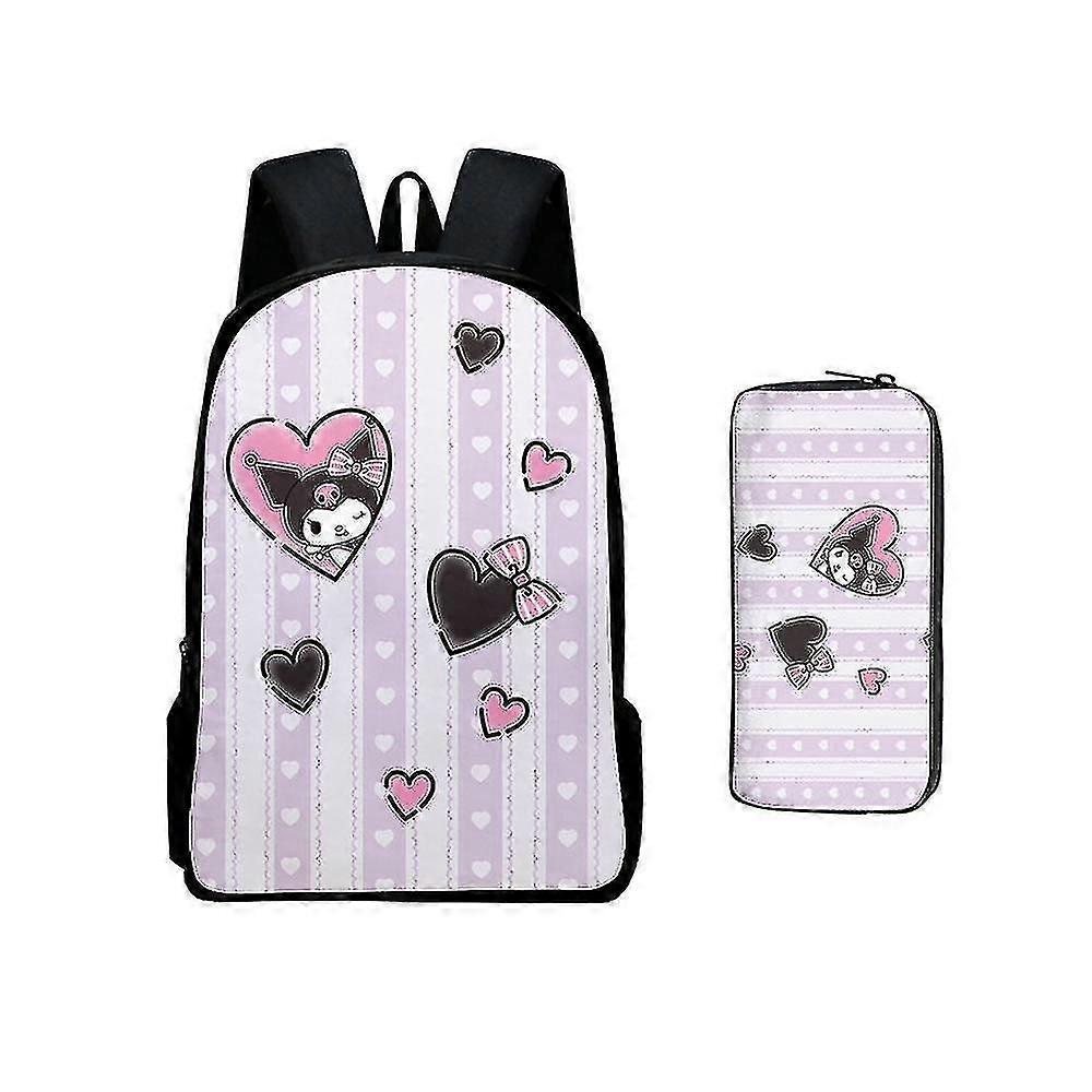 Kuromi Mymelody حقيبة ظهر ذات سعة كبيرة حقيبة ظهر كرتونية من قطعتين للمراهقين طلاب المدارس الابتدائية والثانوية عالية الجودة