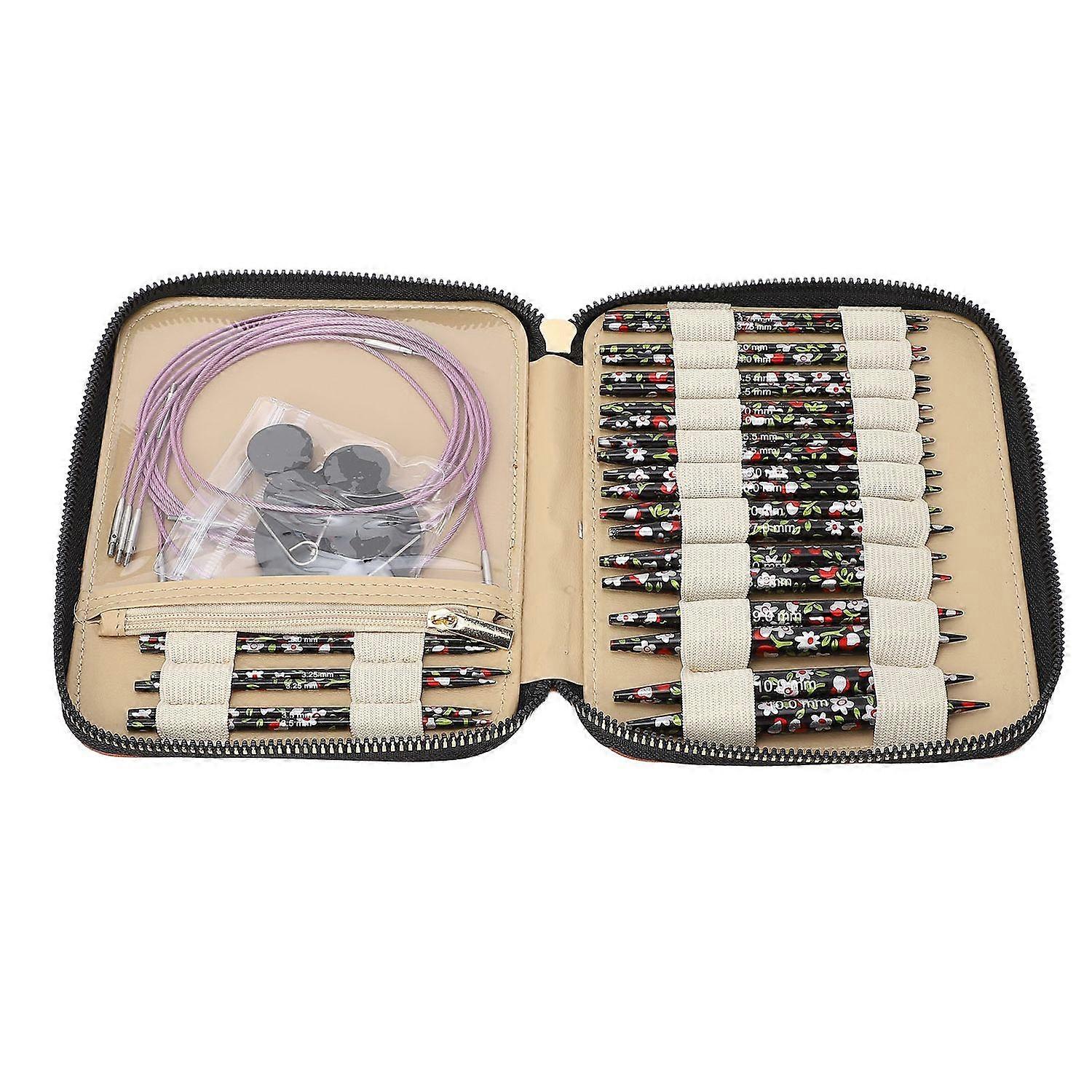 13 Pairs Circular Needles Detachable Aluminum Printing Knitting Needle Set PU Storage Bag for Househ