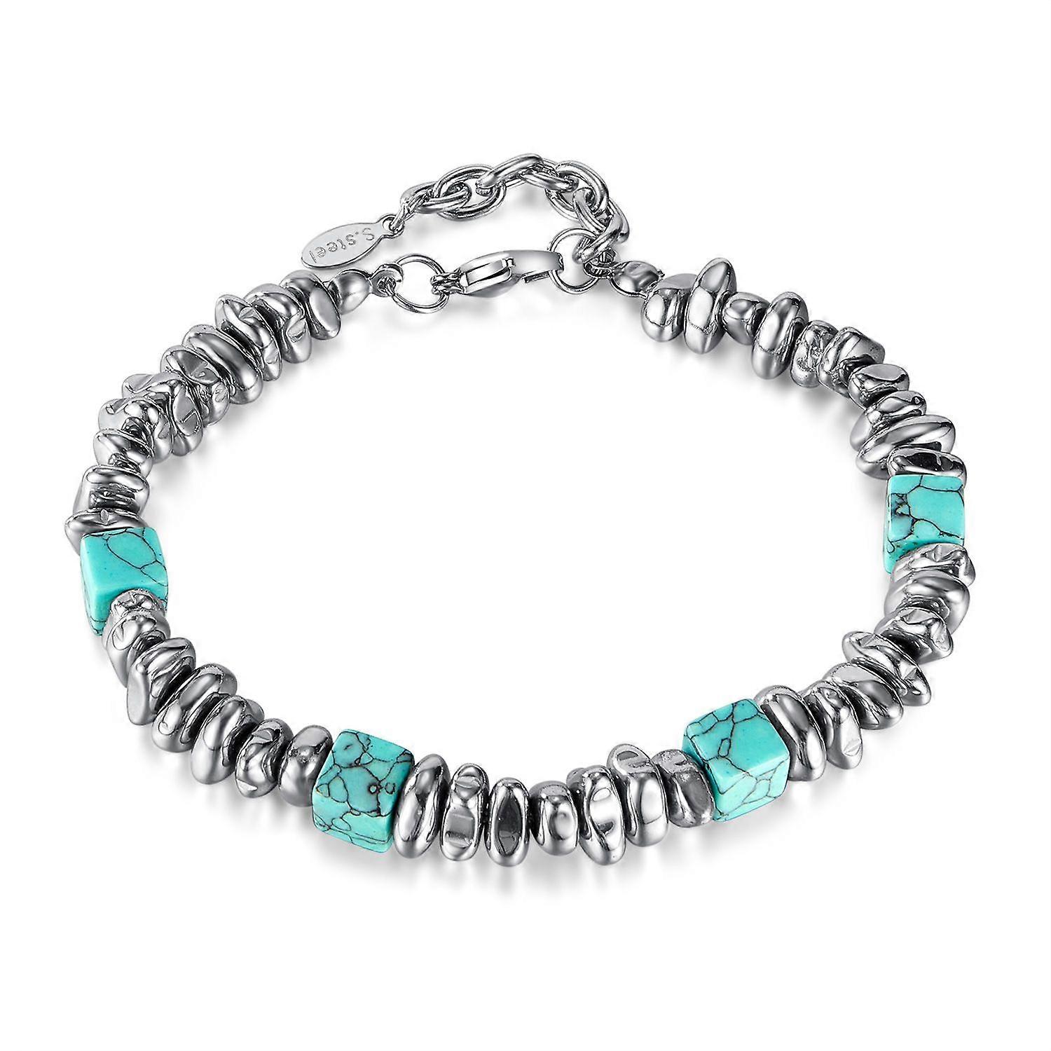 Pulsera de patchwork turquesa azul para mujer hombre-plata