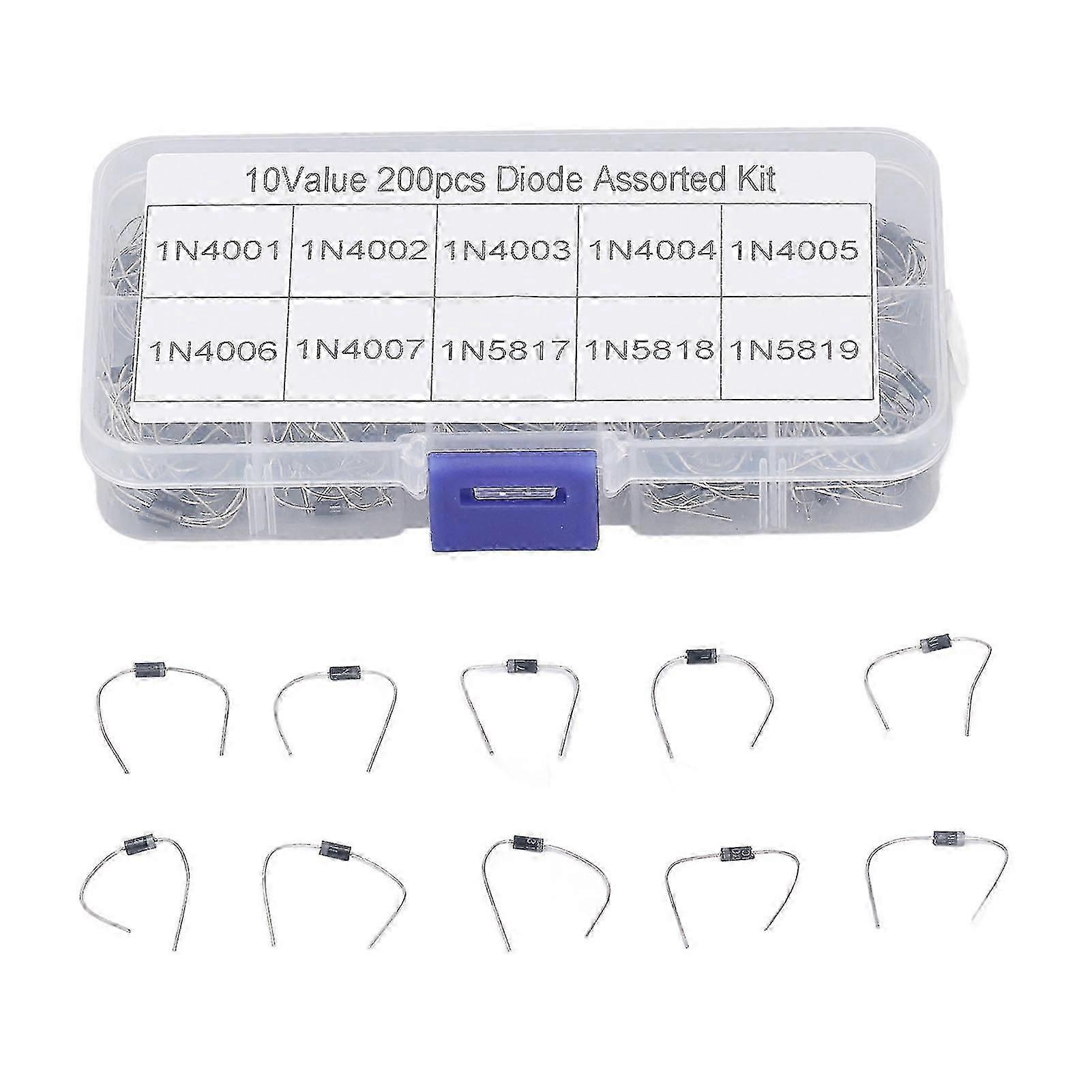 200pcs Rectifier Diode 1n4001 To 1n4007 To 1n5819 Diode Assorted Kit Set For Product Development Maintenance