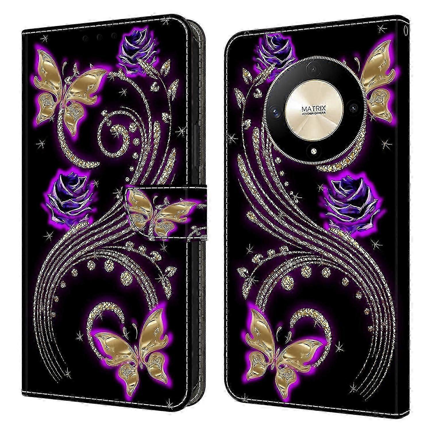 For Honor Magic6 Lite 5G/X9b 5G Wallet Case 3D Pattern Printing Phone Cover Flowers/Butterflies Boris