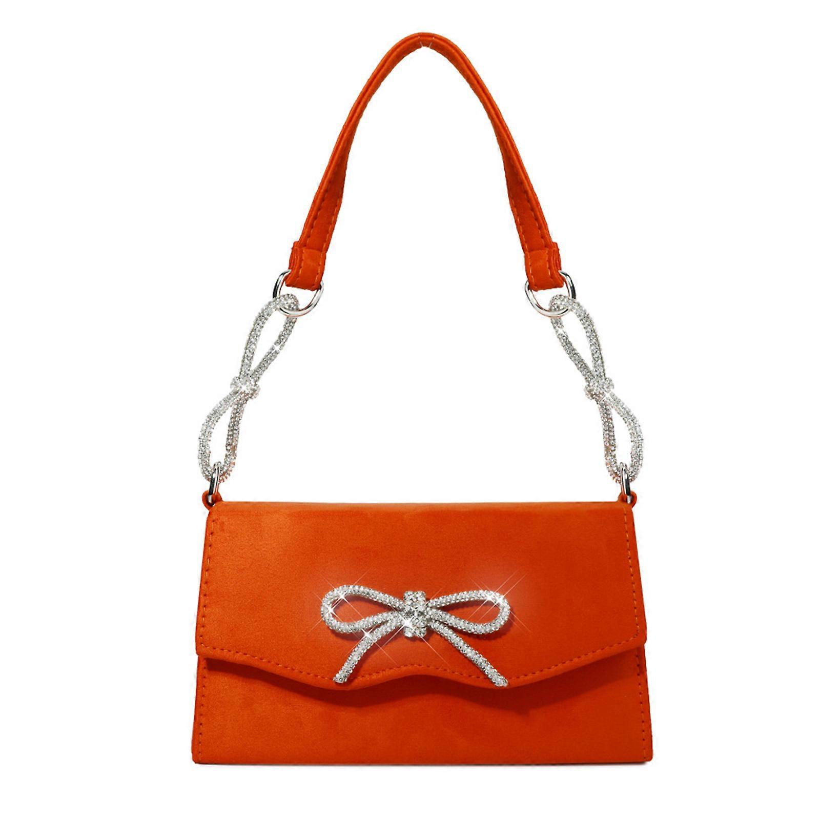 Sparkling Diamond-Encrusted Bowknot Clutch Exquisite Sparkling Evening Purse Elevates your Styles with Elegances Durable Orange