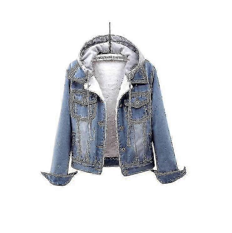 Casaco com Capuz de Denim para Mulheres de Inverno Quente com Roupa de Lã Forrada