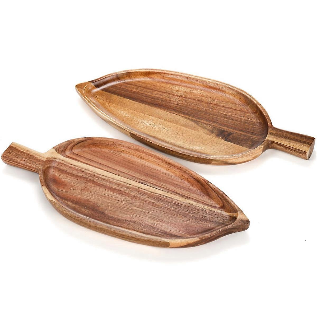2 Pc Wood Serving Platters,13 inch x 5.5 inch Leaf Shaped
