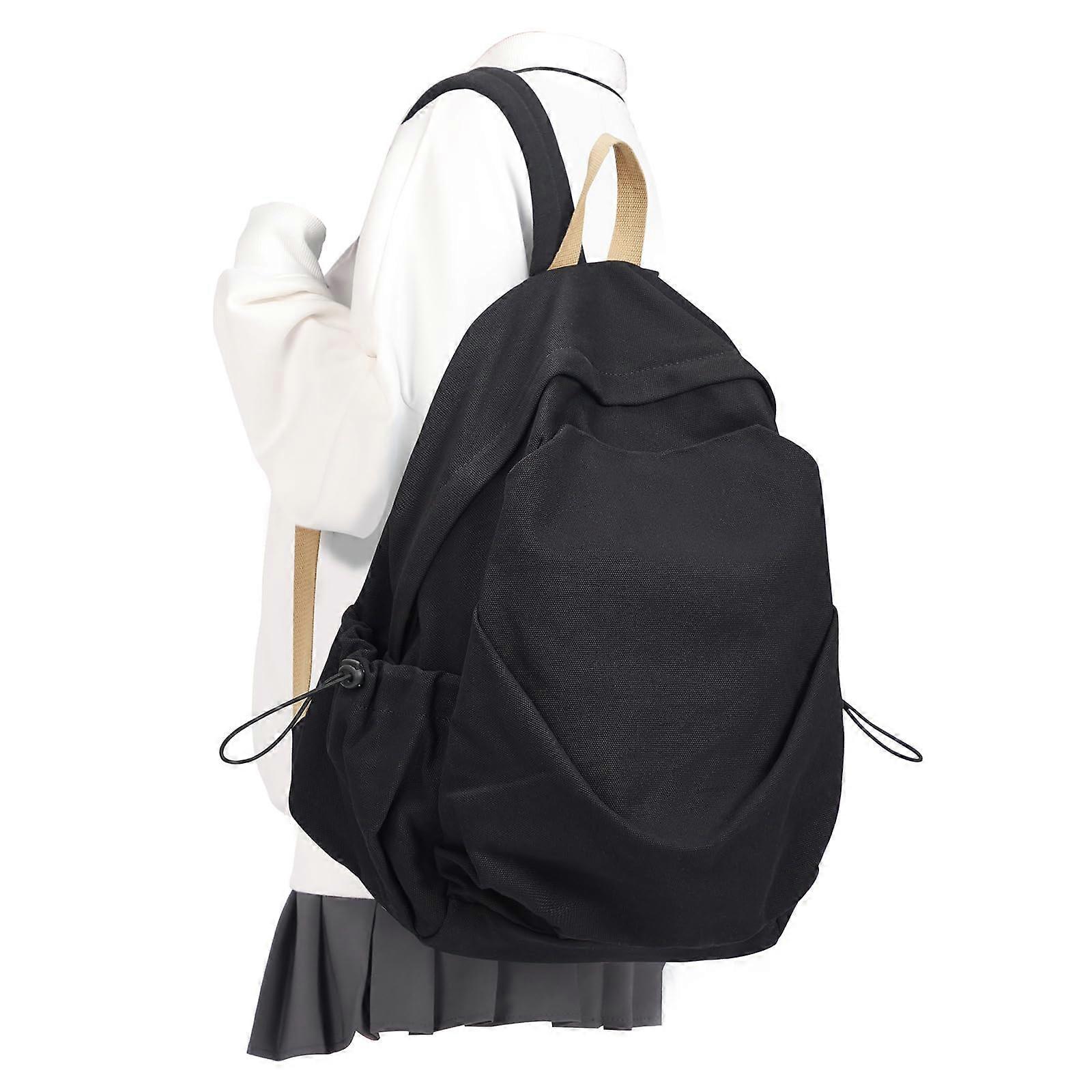 Black Simple Cute Backpack for High School 14 Inch