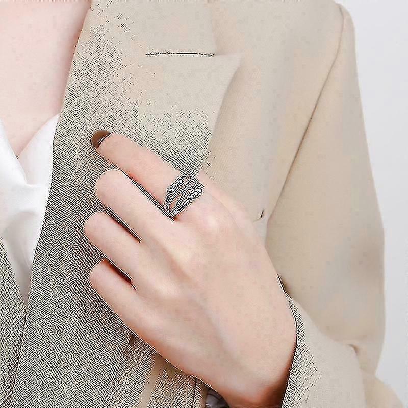 2pcs Adjustable Anxiety Ring Silver Relieve Fidget Spinner Worry Beads Meditation