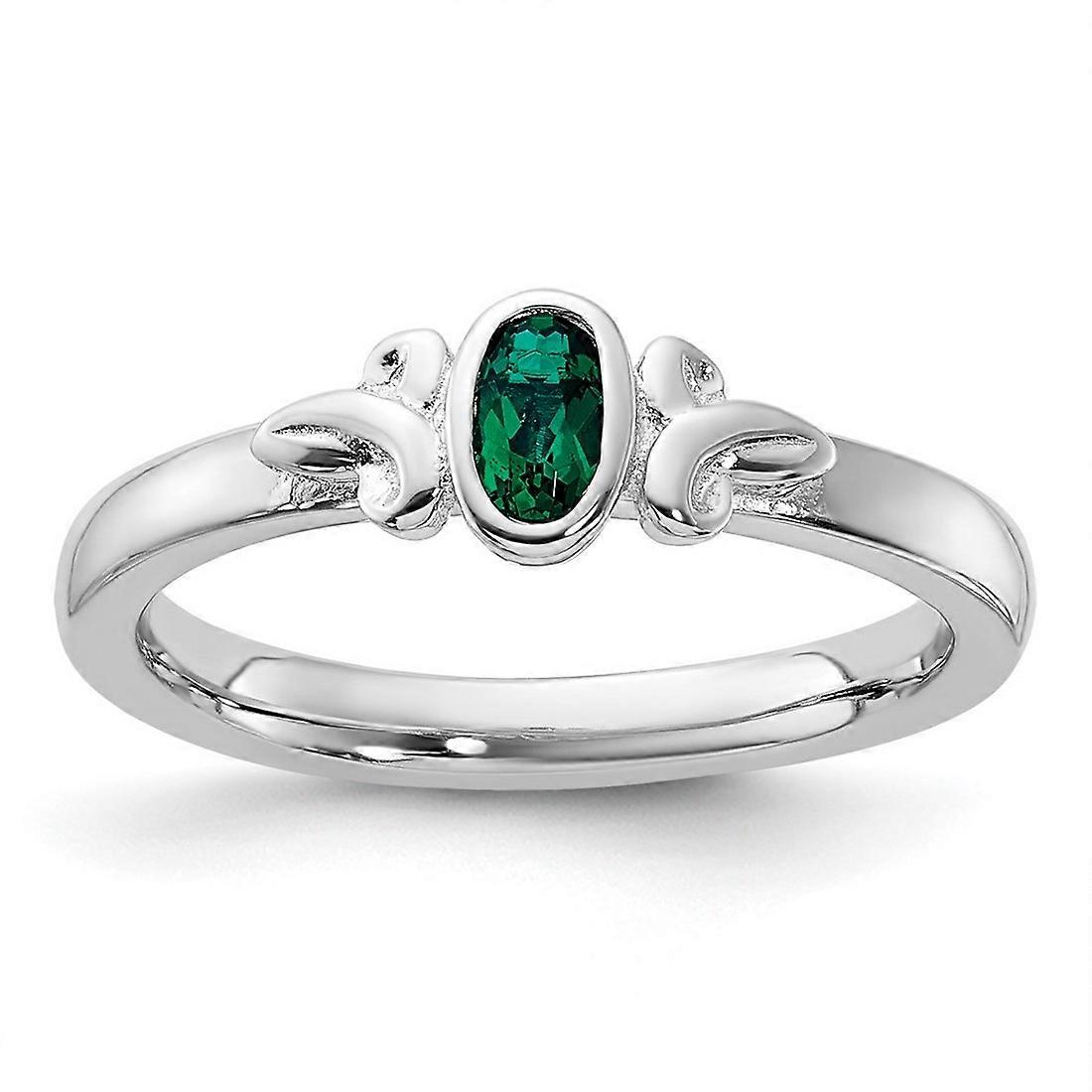 925 Sterling Silver Stackable Created Emerald Ring Stackable Ring for Women - Ring Size: 5 to 10