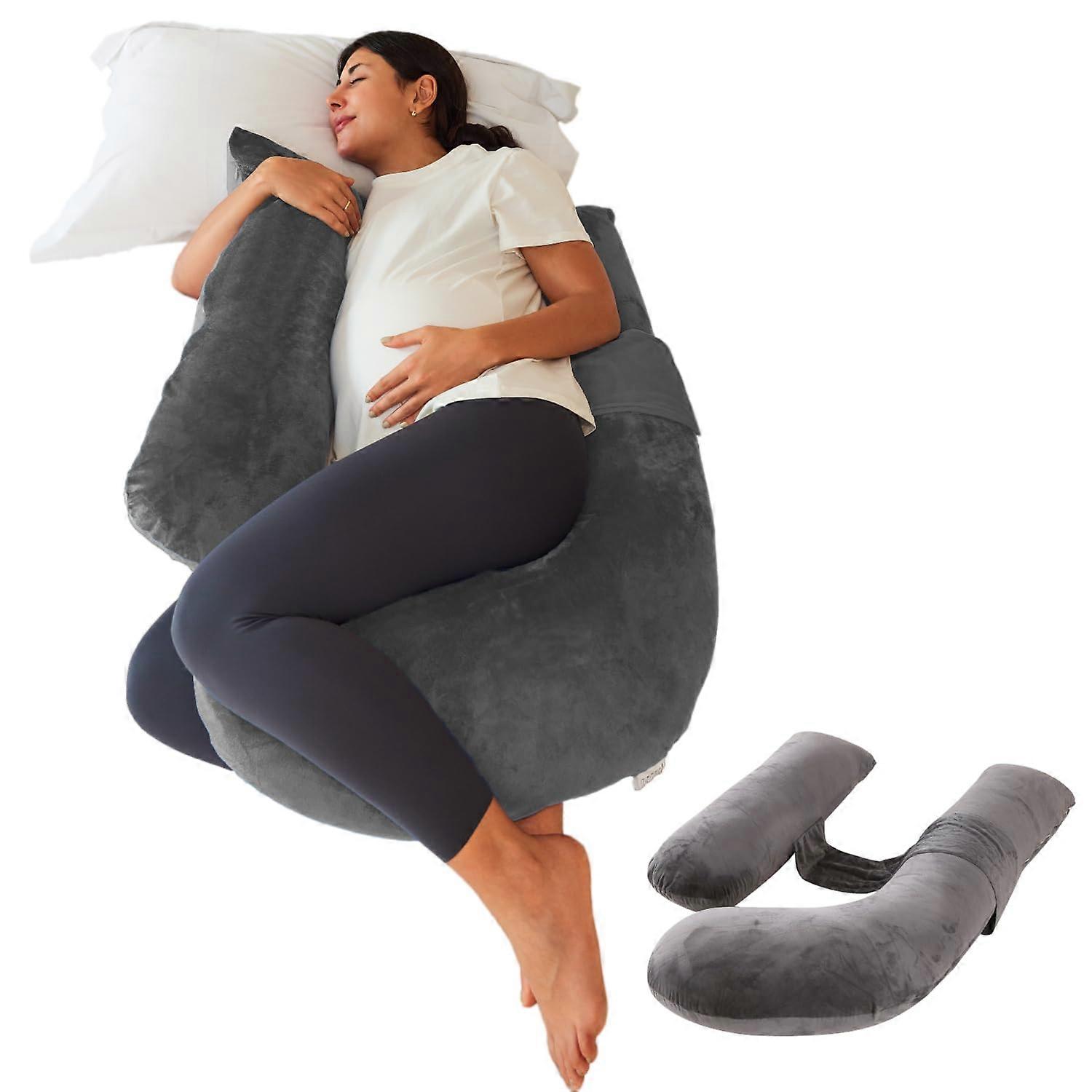 Pregnancy Pillow, Soft Maternity Pillow with Detachable Adjustable Pillow Cover, Dark Grey