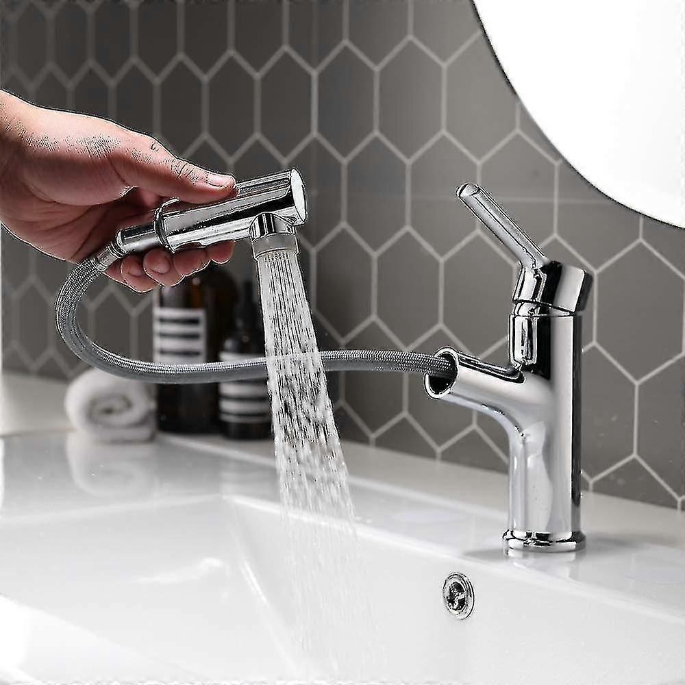 Bathroom Sink Mixer Tap With Pull Out Spray Head