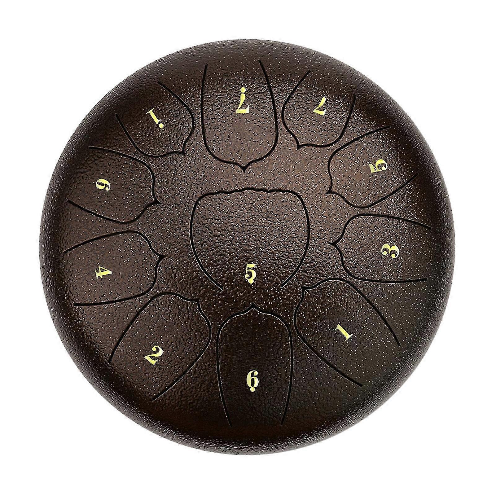 10" Stalowy Bęben Językowy 11-Nutowy Handpan z Młotkami i Kostkami do Medytacji Jogi - Ciemny Brąz