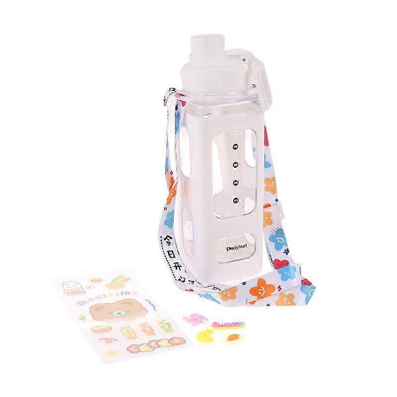700ML Square Shaker Water Bottle With Straw Sticker Cup Strap Plastic Bottle