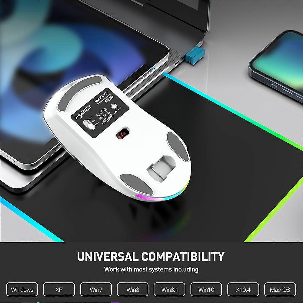 HXSJ T26 Wireless 2.4G BT5.1 Dual-Mode Rechargeable Gaming Mouse 4800DPI Adjustable E-sports Mice Cool RGB Lights Long Endurance Battery For Computer