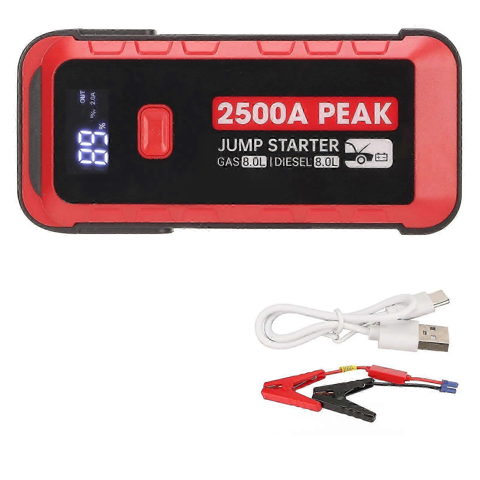 Portable 2500A 25800mAh Jump Starter with USB Fast Charging and LCD Display for 12V Vehicles and Camping Use