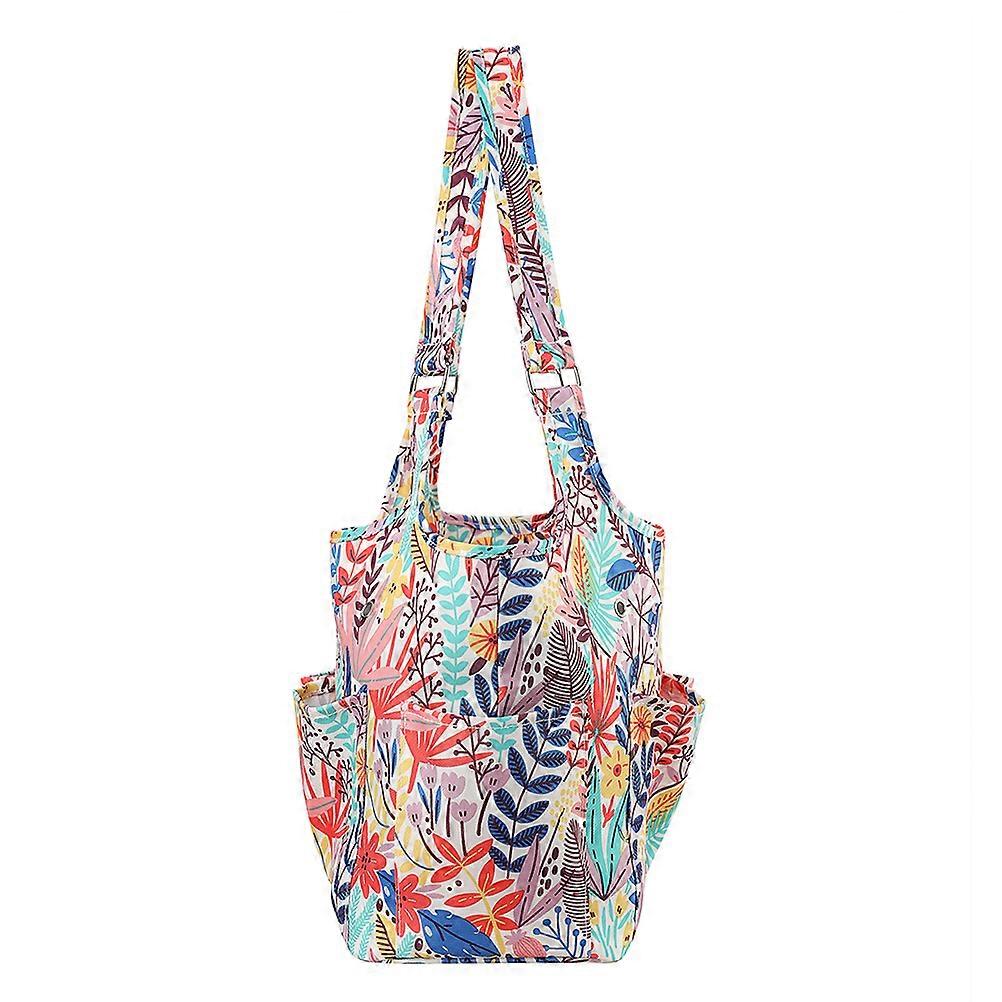 Oxford Yarn Storage Bag with Leaf Pattern – Portable Knitting Tote with Multi Pocket Organizer for Crochet Hooks, Needles, and Sewing Tools