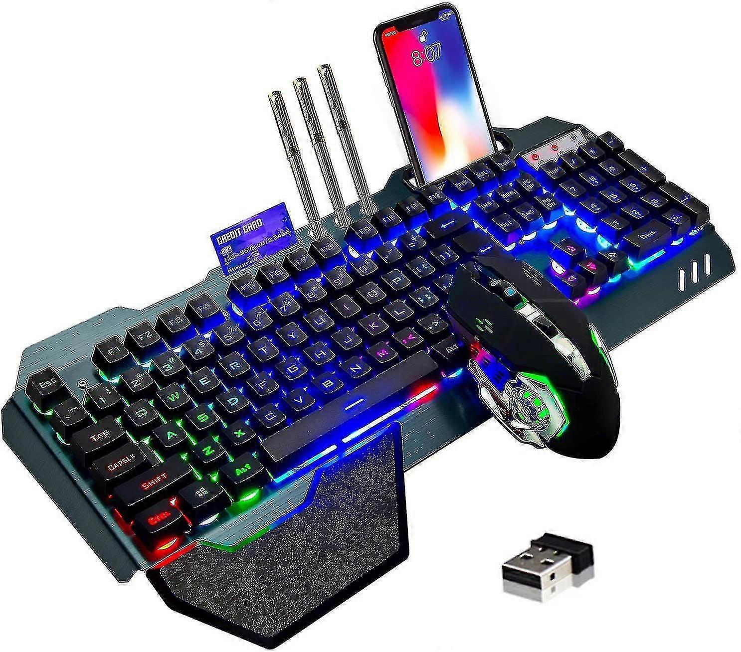 Rechargeable Wireless Keyboard & Mouse Combo with Rainbow Backlit, 2.4G USB