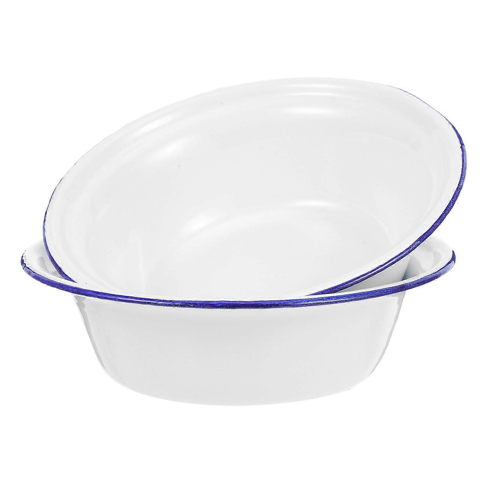 Vintage Enamel Bowls Set Retro Style Enameled Storage Basin Household Use Serving Fruits Snacks Desserts Easy Clean Design
