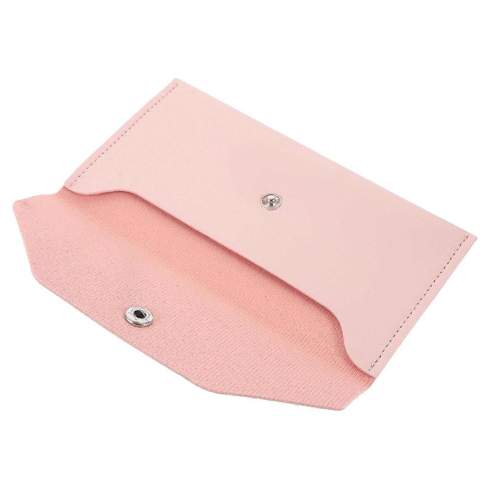 Pu Card Wallet Cash Envelope Business Card Holder Pink Rectangular Simple Design Holds Bills Shopping 1Pack