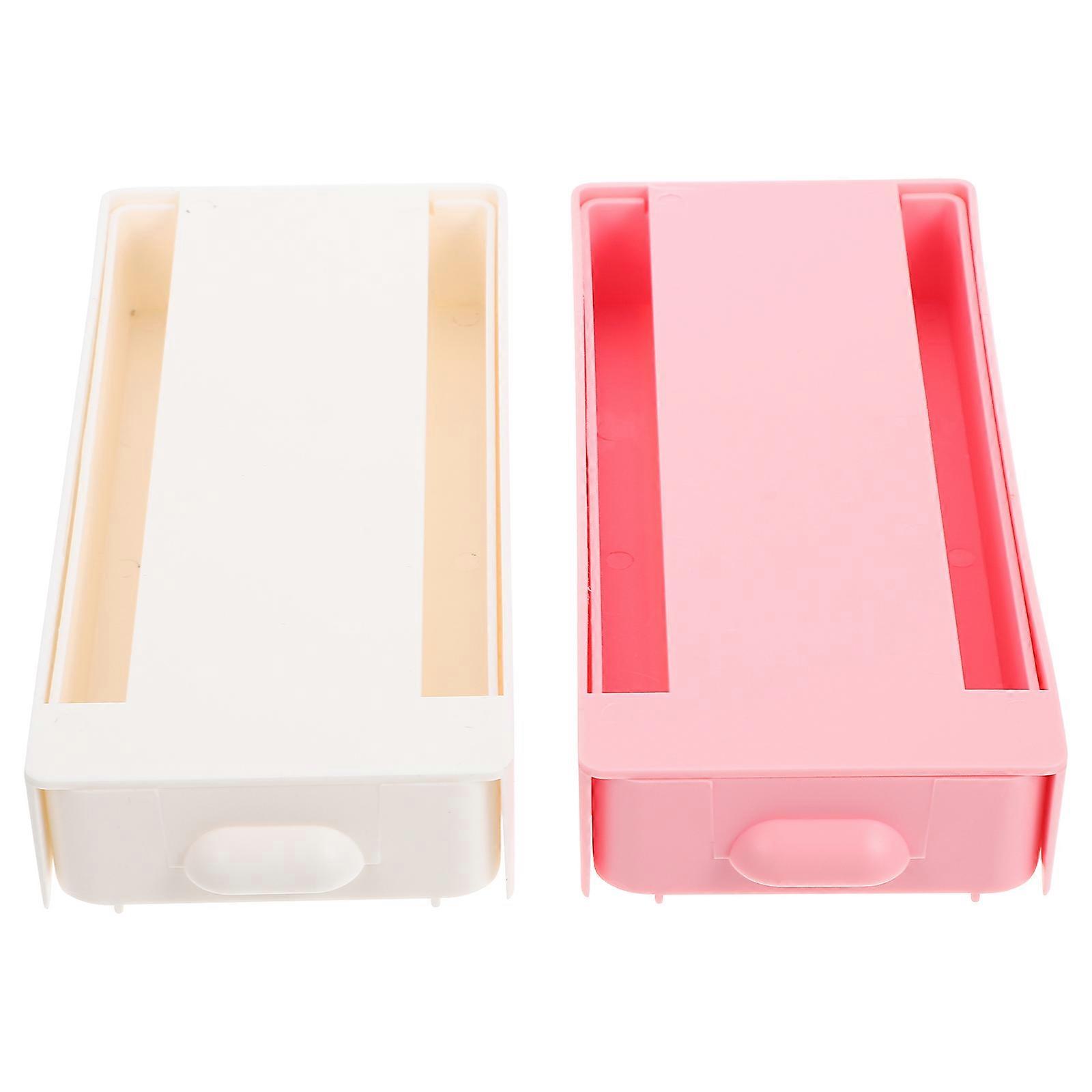 Under Desk Organizer Hidden Storage Drawer Pink Color Rectangular Shape Dormitory 2Pcs