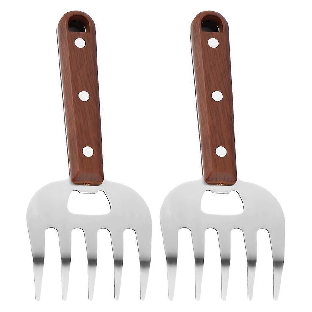 2pcs Stainless Steel Meat Shredders with Wooden Handle for BBQ and Kitchen Use Long Handle