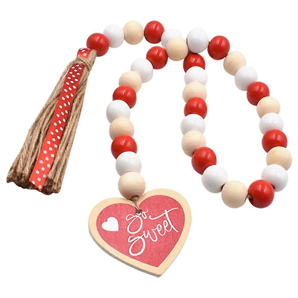 Valentine's Day Hanging Pendant Rustic Wood Beaded Garland Jute Rope Diy Decoration 1Pack