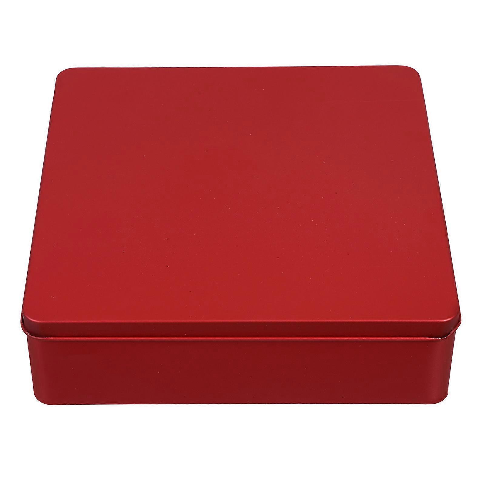 Empty Cookie Tins With Lids Classic Decorative Tinplate Box Red For Parties Storage Container 7.9X7.9X2.2in 1Pcs