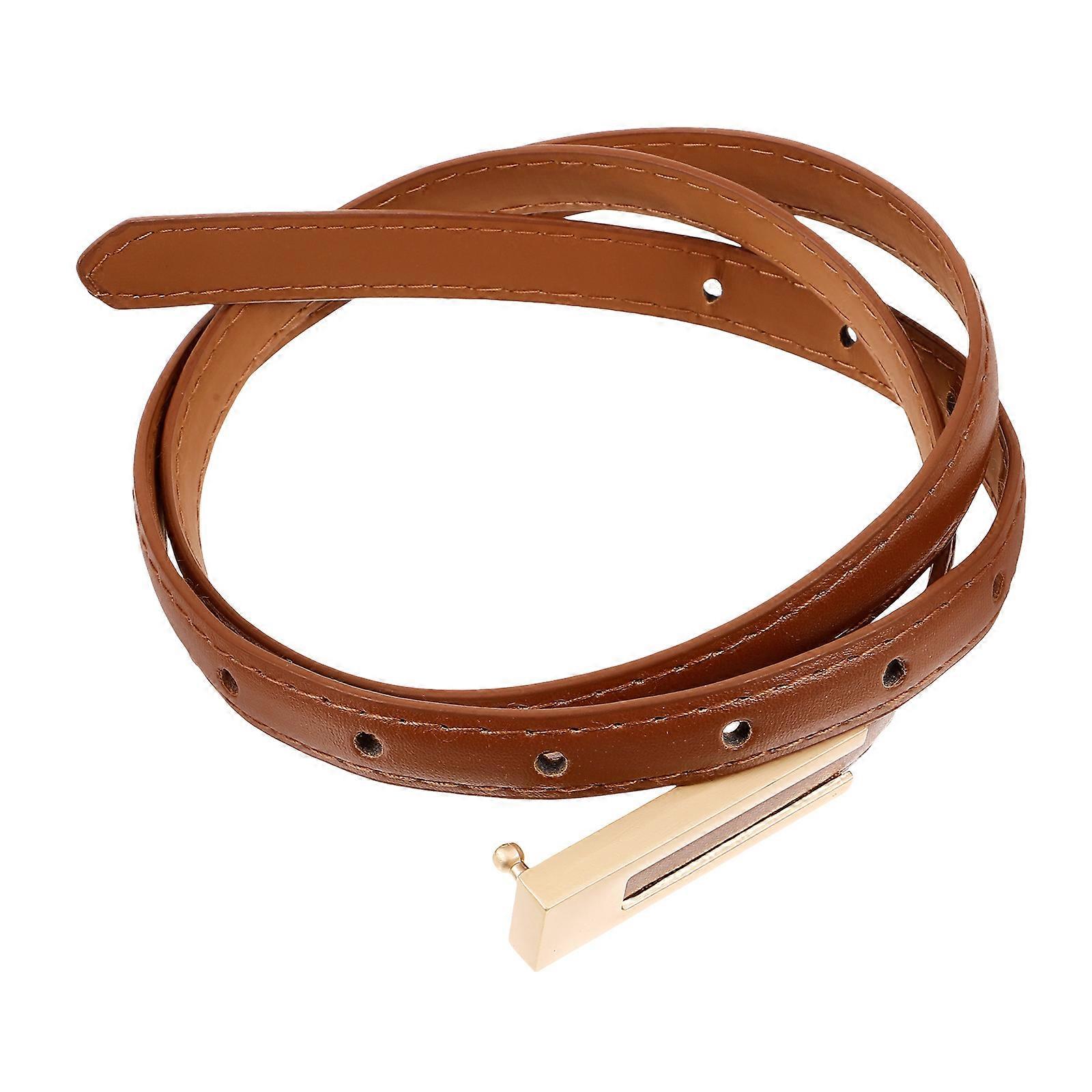 Thin Belts For Women Caramel Pu Leather Various Outfits And Occasions Zinc Alloy Buckle 1Set
