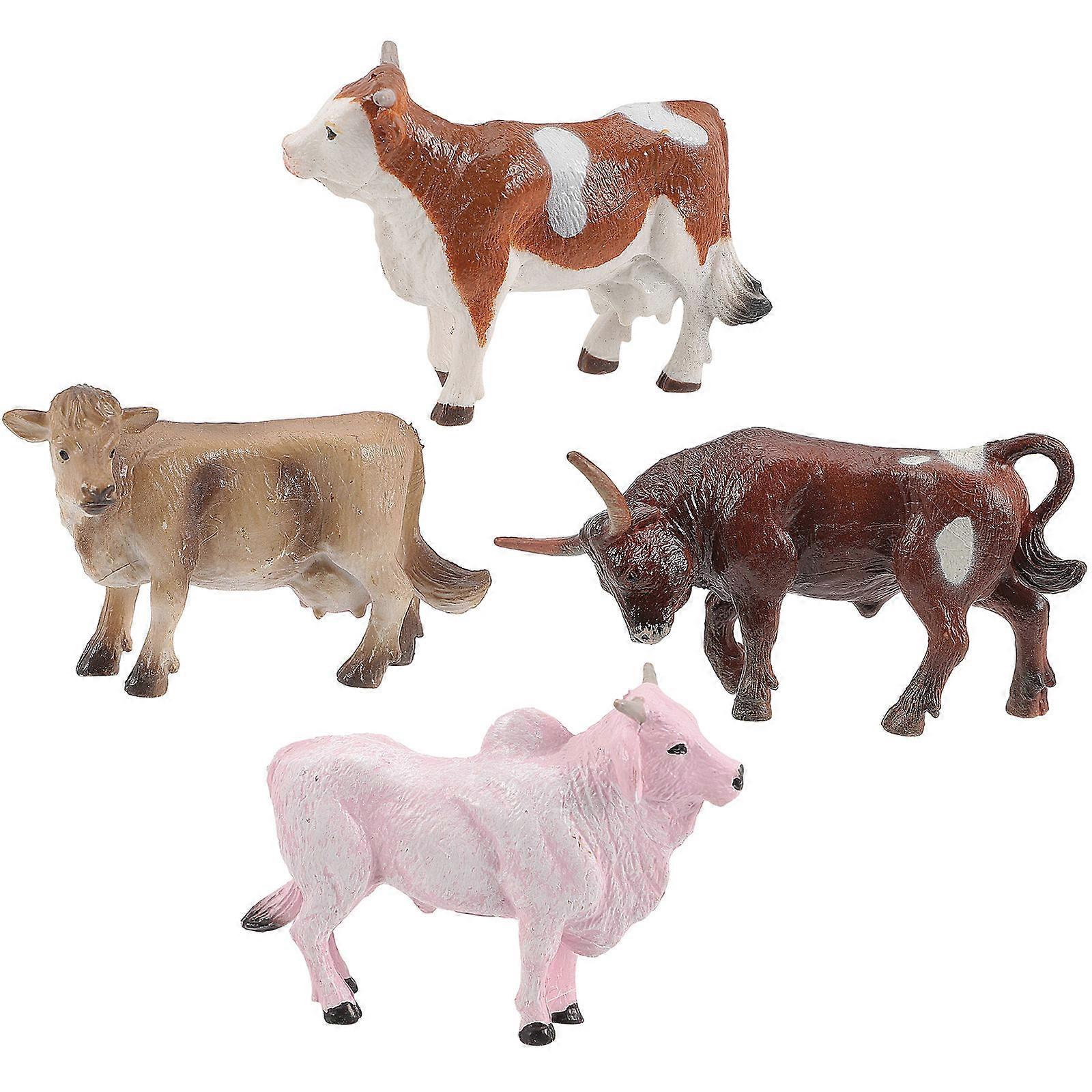 Mini Cow Model Miniature Cattle Figurines Car Dashboard Realistic Look Family Members 4Pcs