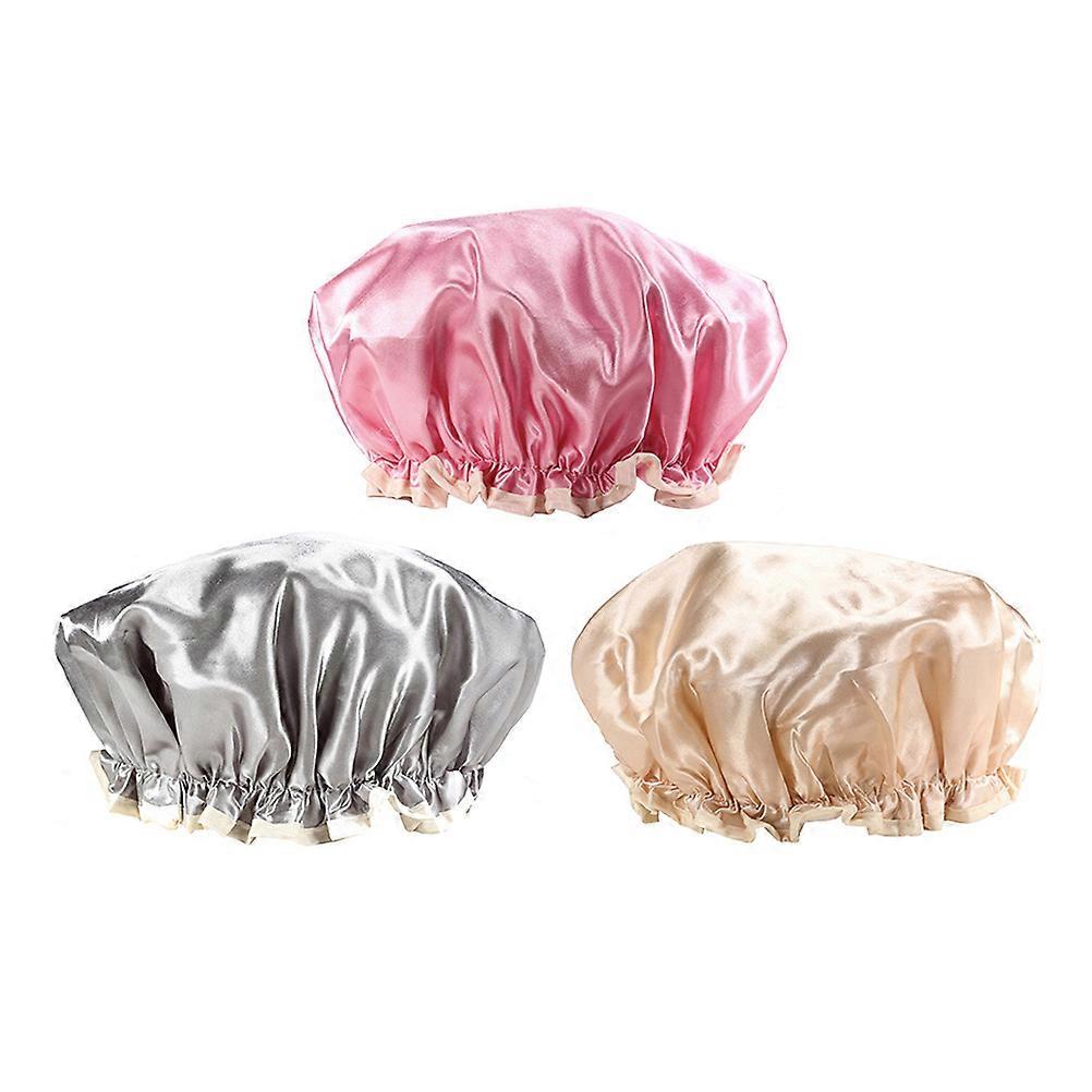 Bonnets de douche imperméables en satin pour la protection des cheveux des femmes 3Pcs