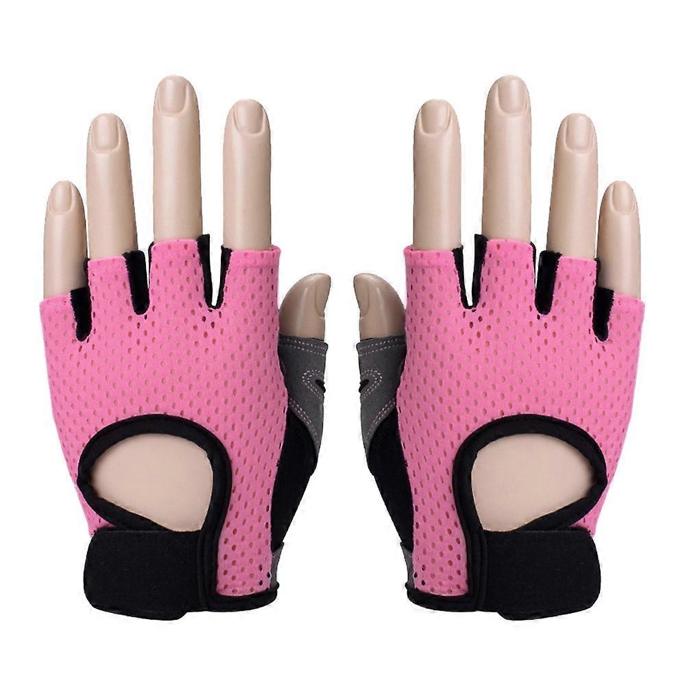 ジムの女性のための手袋筋力トレーニングハーフフィンガーグローブ手のひら保護ピンクSサイズ滑り止め1ペア