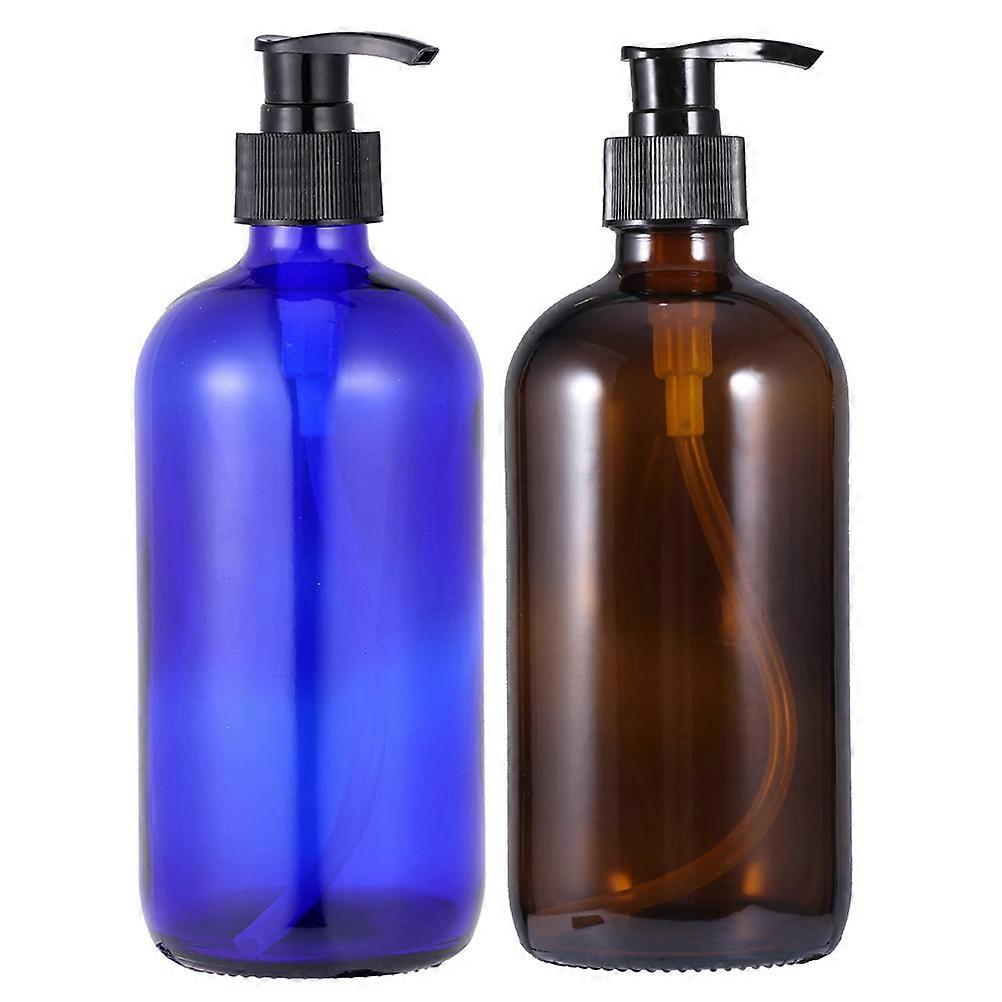 Lotion Bottle Dispensing Travel Use Blue 19.5x7.3cm Glass Refillable 2Pcs