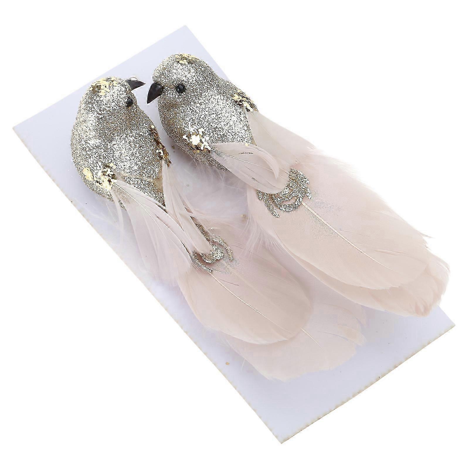2Pcs Delicate Feathered Bird Christmas Ornament Decorative