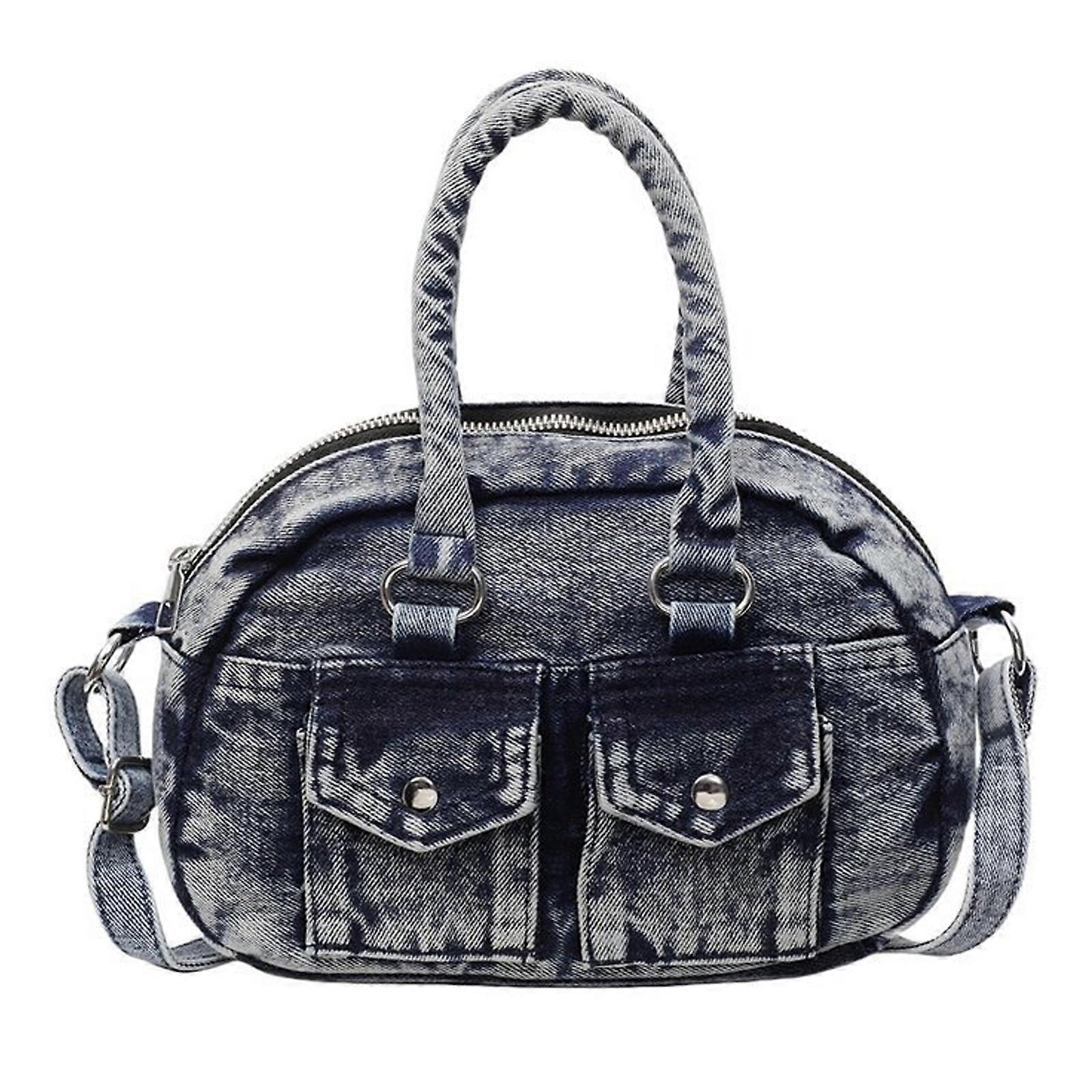 Retro Jeans Motorcycle Style Crossbody Bag Multi Pocket Design Shoulder Bags Practical Handbag for Daily Commute  Retro blue