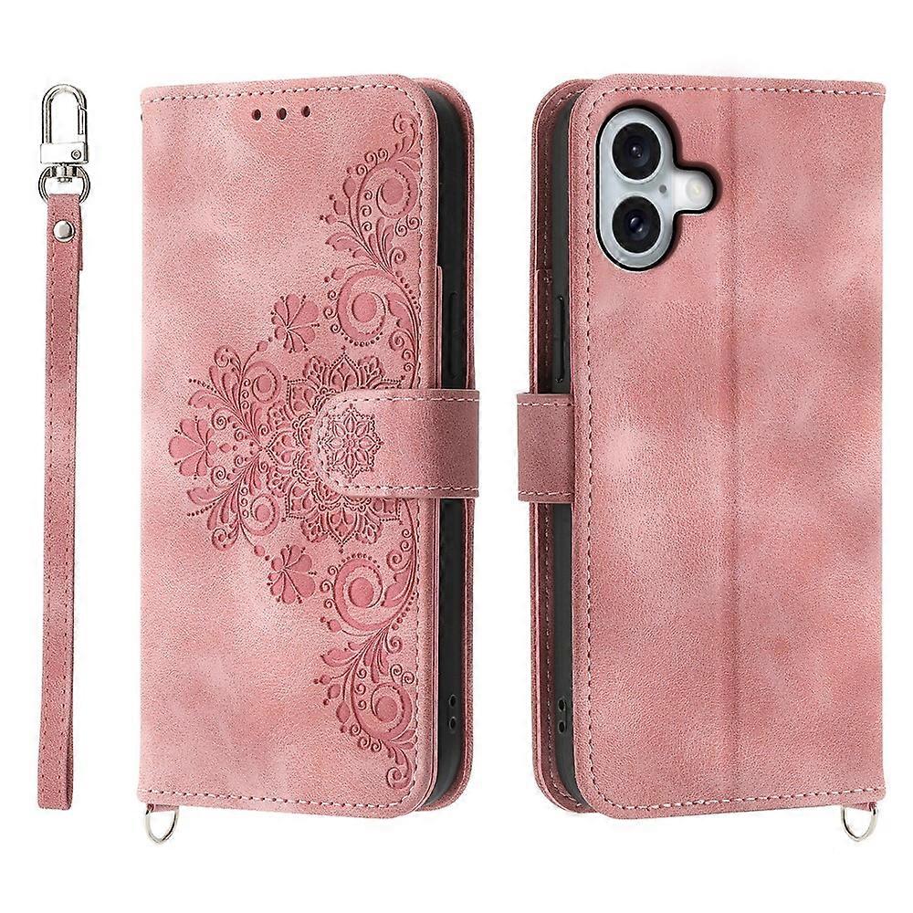 Compatible For iPhone 17 Case Flower Pattern PU Leather Wallet Phone Cover with Strap