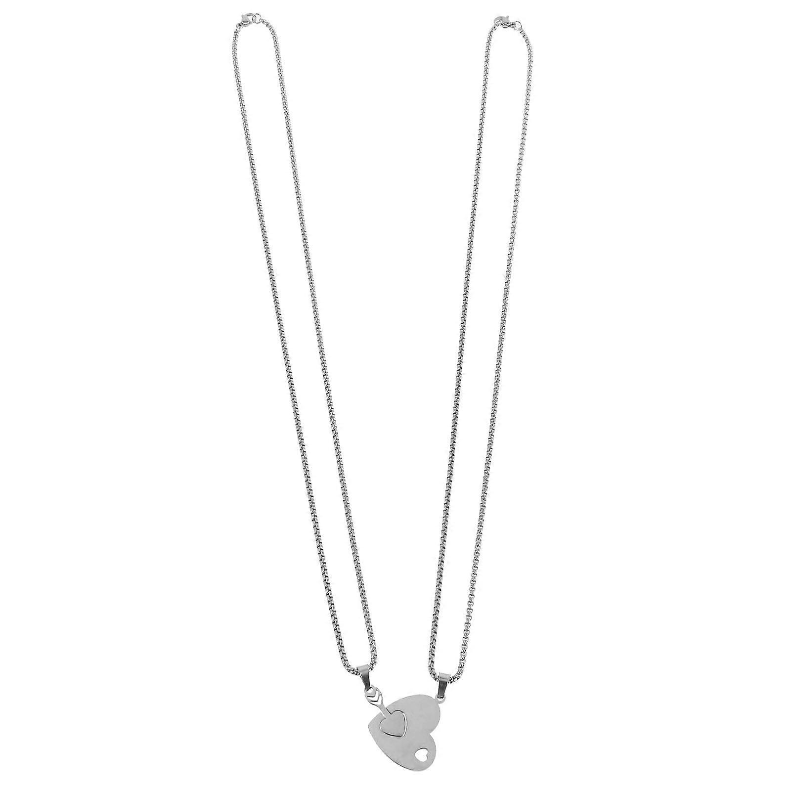 Couples Jewelry Matching Necklaces Heart Necklace For Special Event Silver Titanium Steel 2.80X2.60X0.30CM 1Set