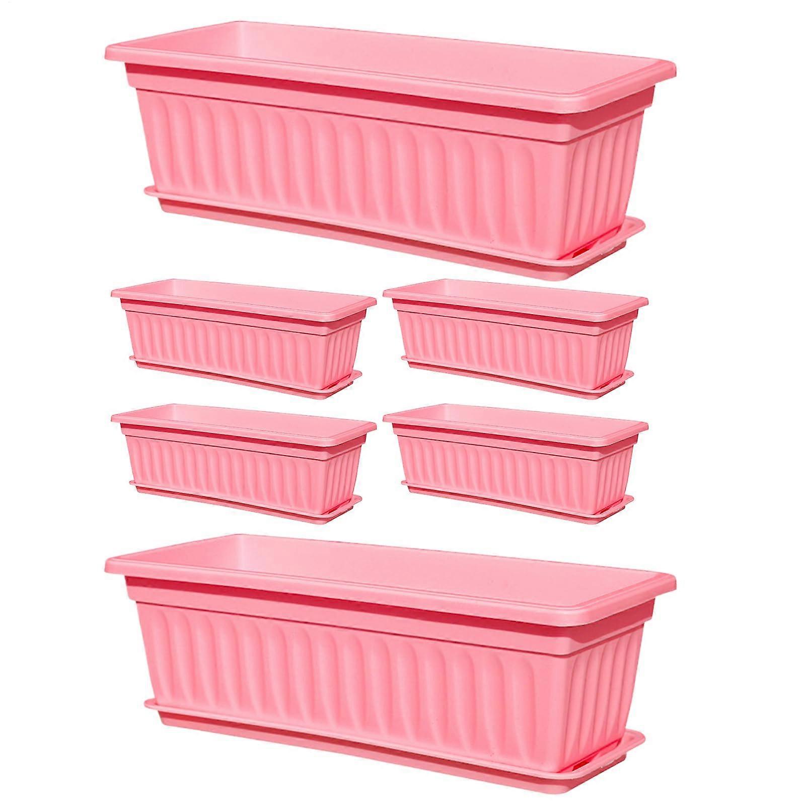 Planter Box with 6 Built-In Drainage Holes, Weatherproof Flower Box for Garden, Balcony, and Kitchen, Pink
