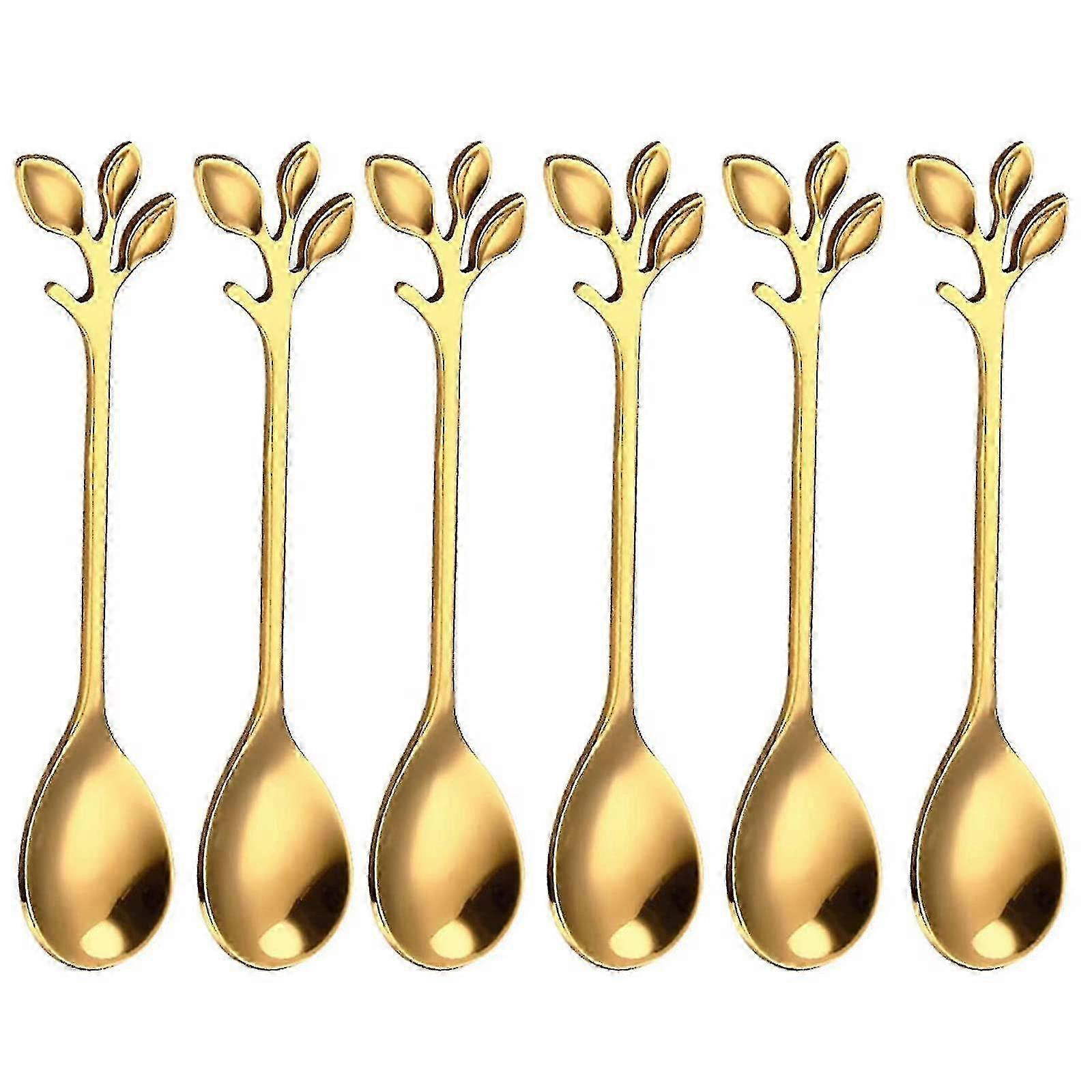6pcs Leaf Shape Handle Dessert Fork and Spoon Set for Coffee and Tea