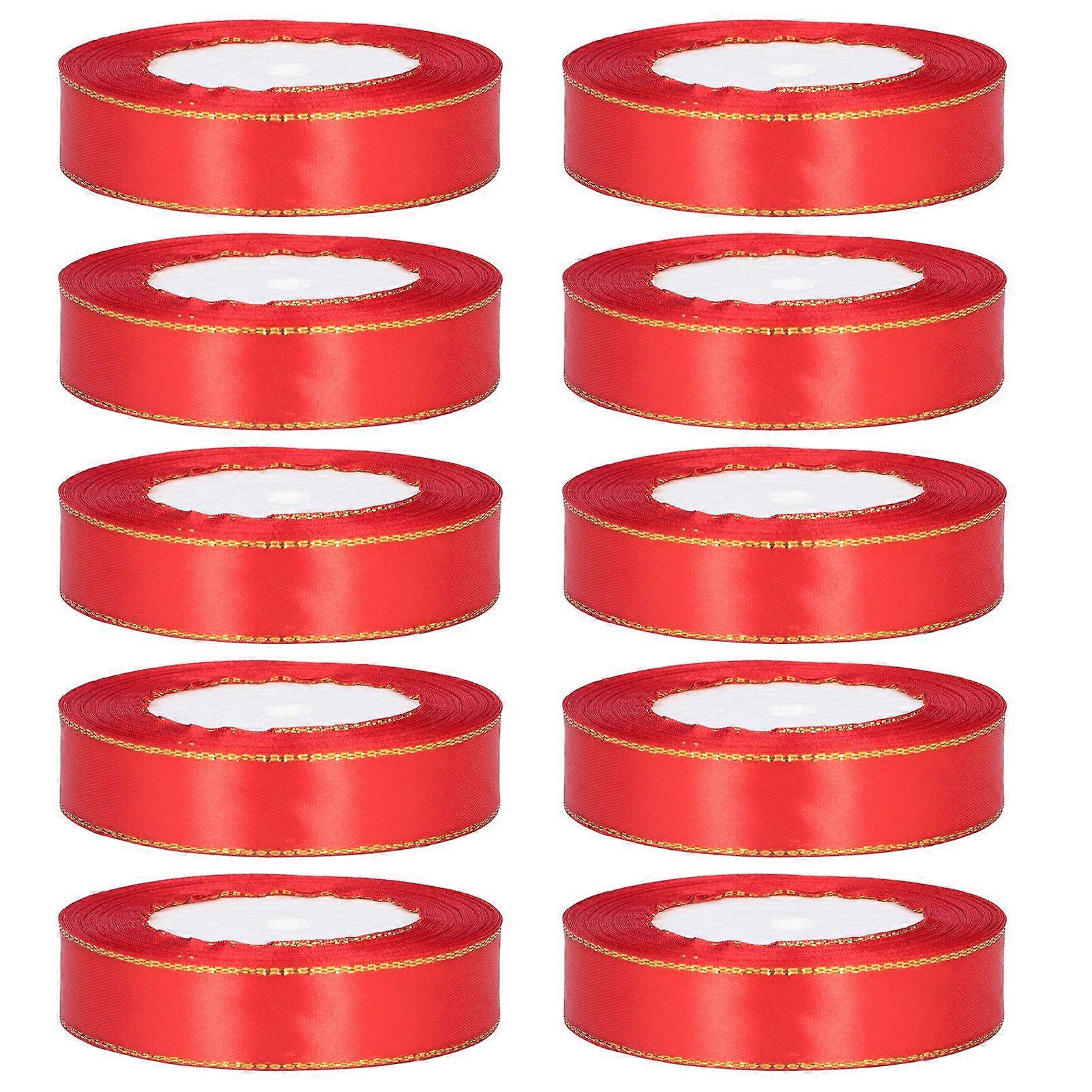 2025 Latest Model 10 Rolls Wrapping Ribbon 24 Yards/Roll Gold Edge Red Ribbon