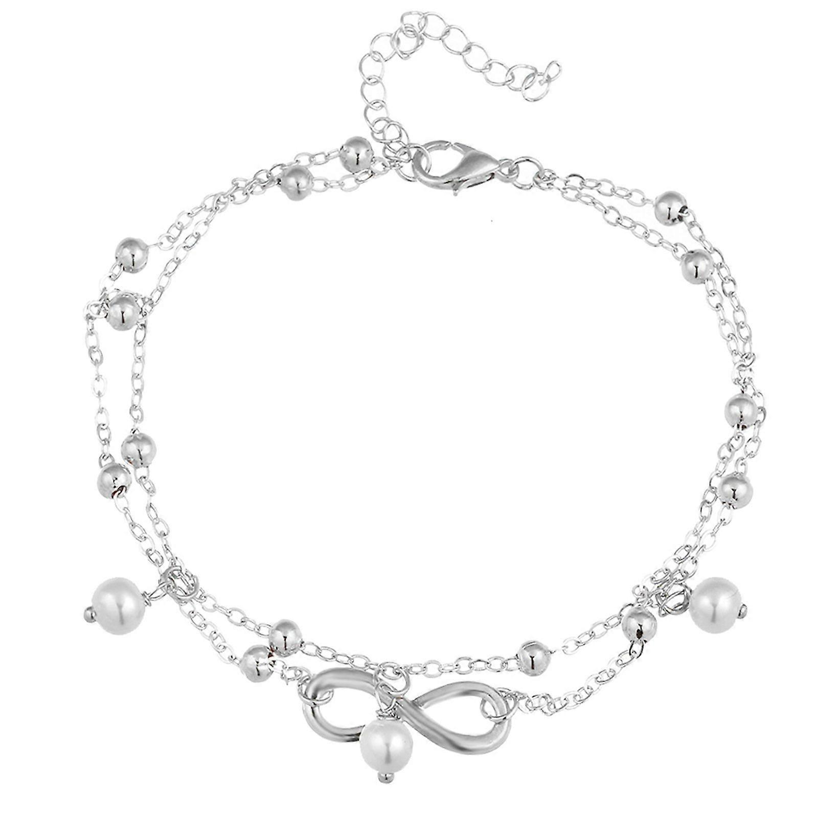 مجوهرات خلخال لؤلؤ إنفينيتي نسائي خلخال مطلي بالفضة فضي طول 27.5 سم