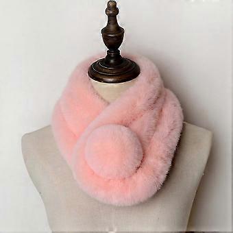 Versatile Plush Warm Scarf for Women in Soft and Fluffy Design with Pom Poms, Perfect for Winter Wear (Pink Color)