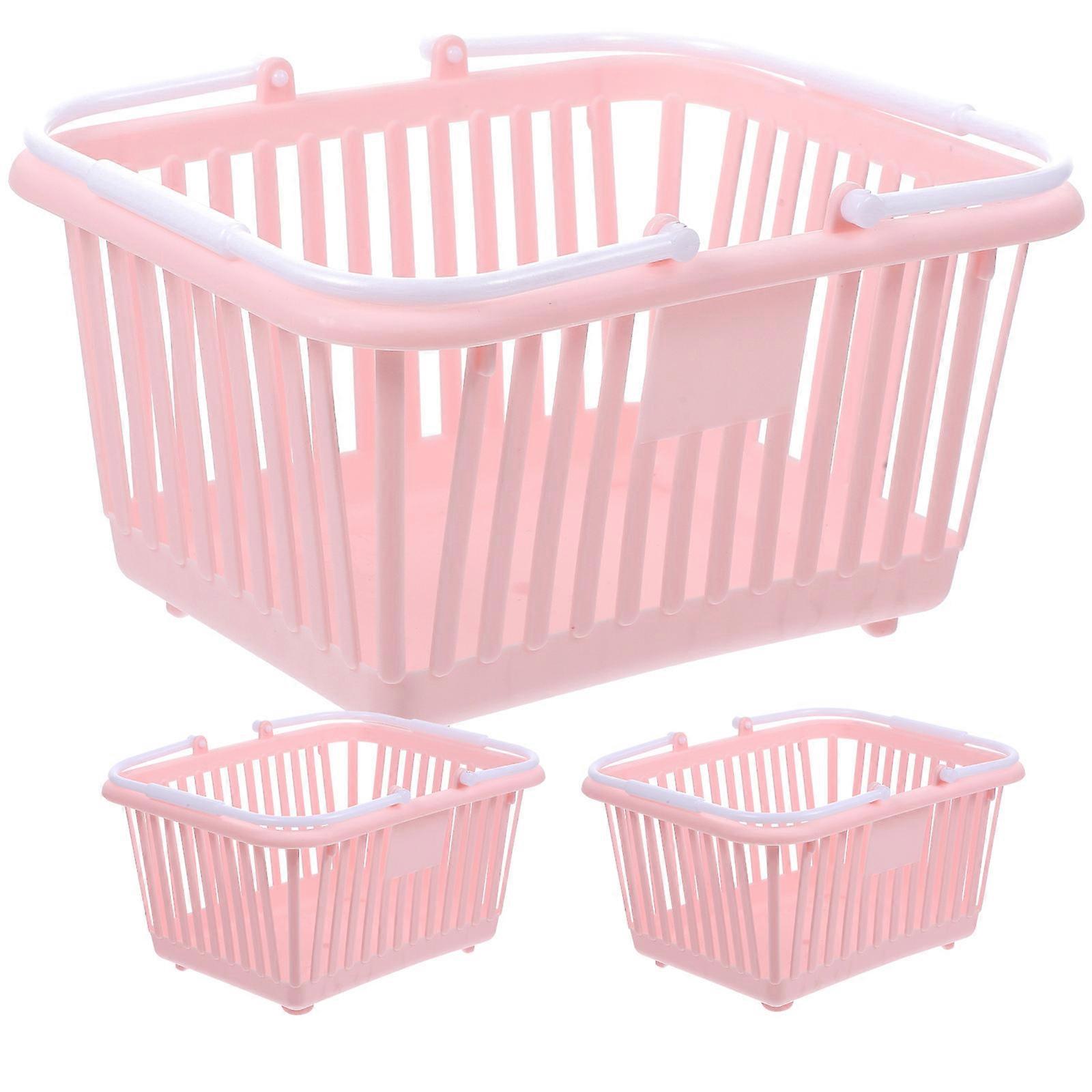 Shelf Baskets for Storage Organization Portable Design Pink 3Pcs